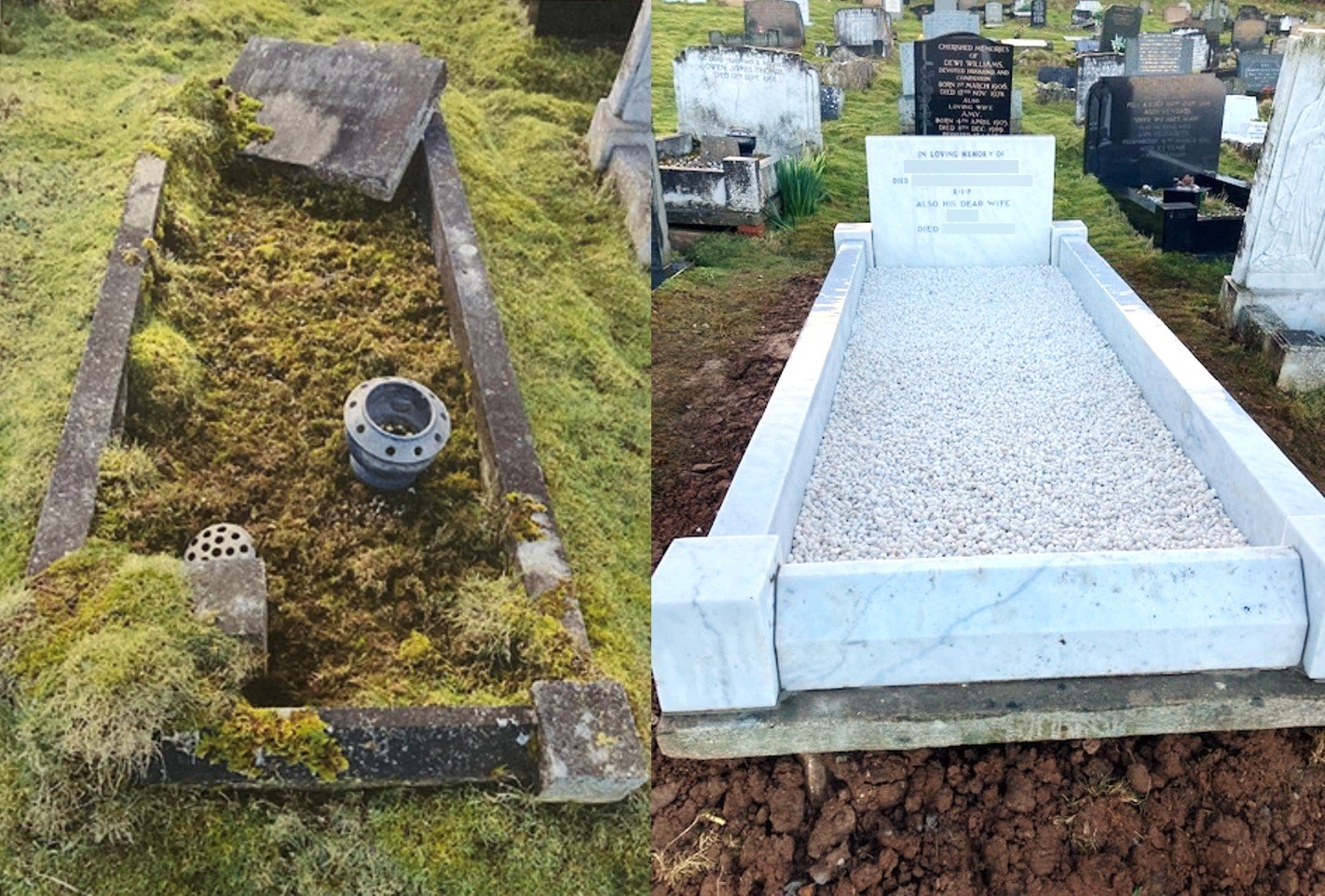Grave before and after