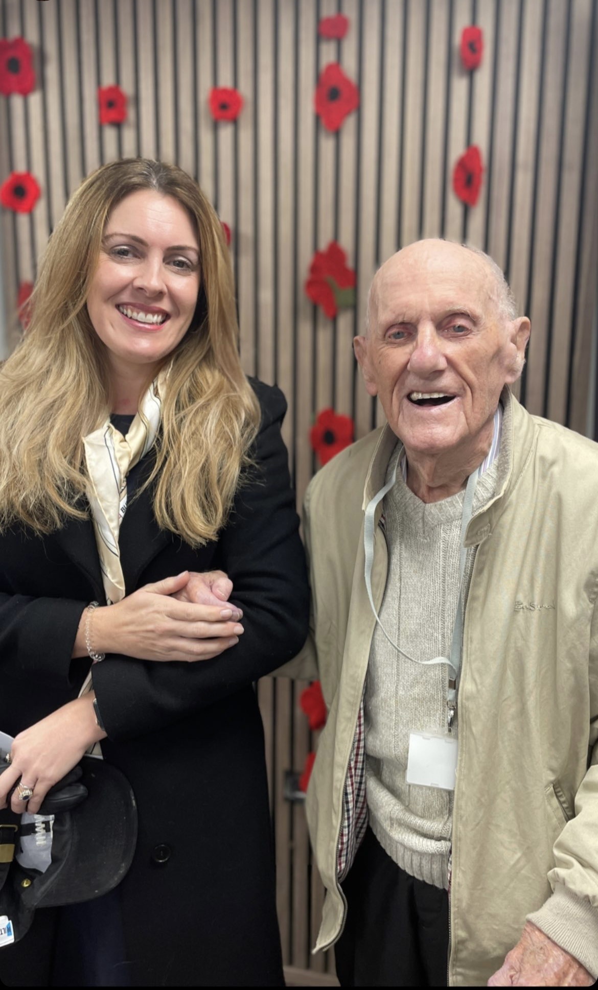 Kelly Owen alongside Les at Blind Veterans Centre in Llandudno
